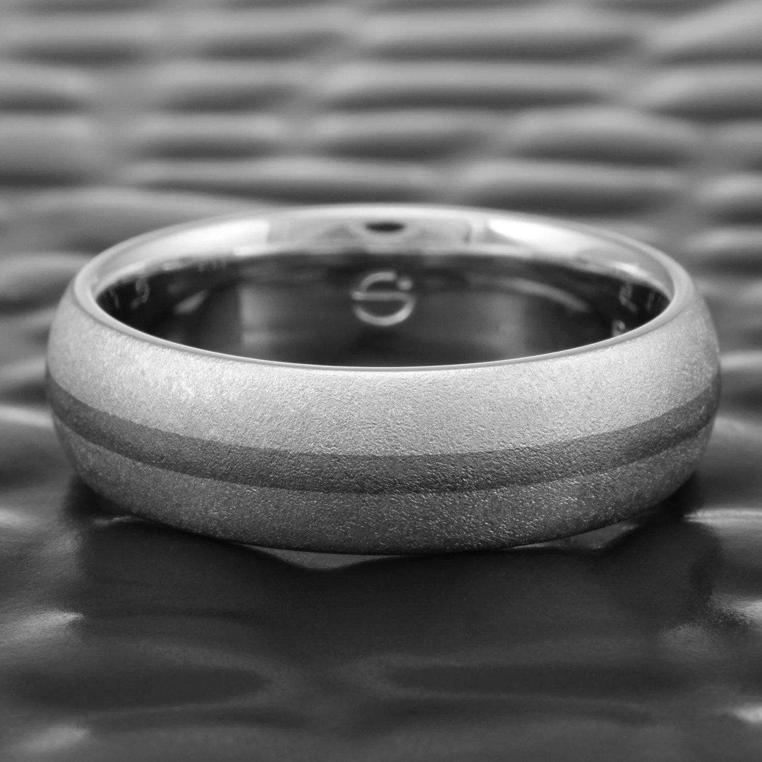 Centered Tantalum Inlay in Domed Platinum 950 Band with Diamond Texture | MEDIUM STONE — Steven Jacob